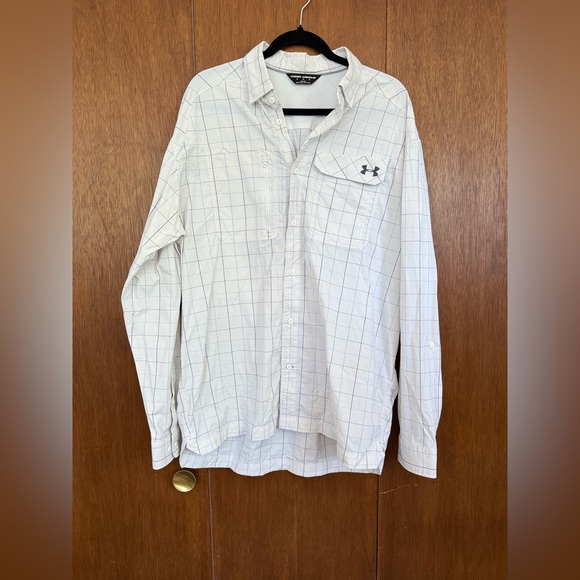 Under Armour Men's White Grid Pattern Shirt - Picture 1 of 6